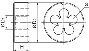 Плашка D-DRIVE круглая ручная с направляющей в наборе М4х0.7, HSS, Ф25х9 мм