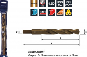 Сверло Thorvik спиральное по металлу HSS Co в ПВХ упаковке, d19.0 мм
