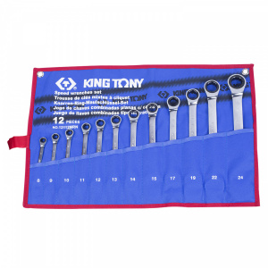 Набор комбинированных трещоточных ключей, 8-24 мм, чехол из теторона, 12 предметов KING TONY 