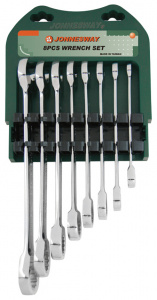 Набор Jonnesway ключей гаечных комбинированных трещоточных на держателе, 8-19 мм, 8 предметов