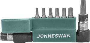 Компллект Jonnesway вставок-бит 1/4"DR T-TORX®, T10H-T40H, c Г-образным приводом, 8 предметов