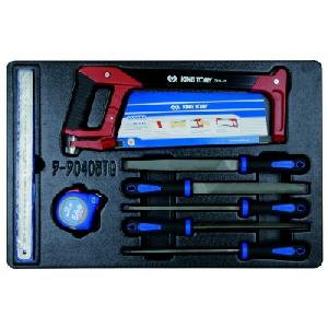 Набор KING TONY напильников, рулетка, линейка и ножовка, ложемент, 8 предметов