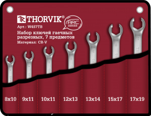 Набор Thorvik ключей гаечных разрезных серии ARC в сумке, 8-19 мм, 7 предметов