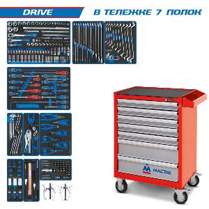Набор KING TONY инструментов "DRIVE" в красной тележке, 251 предмет