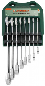 Набор Jonnesway ключей гаечных комбинированных трещоточных на держателе, 10-19 мм, 8 предметов
