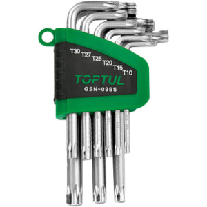 Набор TOPTUL короткие, Г-образных ключей TORX T10-T50 9 пр.