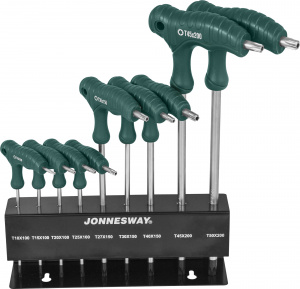 Набор Jonnesway ключей торцевых TORX® с рукояткой с центрированным штифтом Т10-Т50, 9 предметов