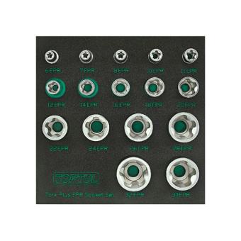 Набор TOPTUL EPR торцевых головок TORX Plus 1/4",3/8",1/2" 5-ти лучевые, 6EPR-32EPR, 16 пр. на ложем