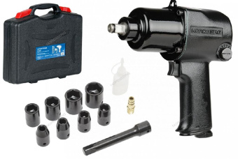 Пневмогайковерт Nordberg ударный 1/2" в кейсе, 850 нм, в кейсе с головками 12;13;14;17;19;21;24