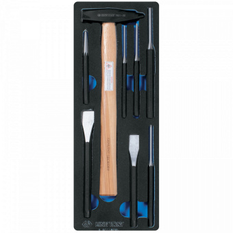 Набор KING TONY зубила, выколотки, кернеры с молотком, ложемент, 8 предметов