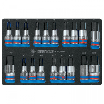 Набор KING TONY торцевых насадок HEX и SPLINE, ложемент, 19 предметов