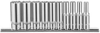 Набор Ombra головок торцевых глубоких 12-гранных 1/4"DR на держателе, SAE 3/16"--9/16", 10 предметов