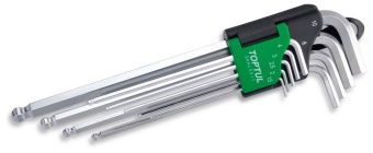 Набор TOPTUL длинных Г-образных ключей HEX, 1,5-10 мм, 9 предметов