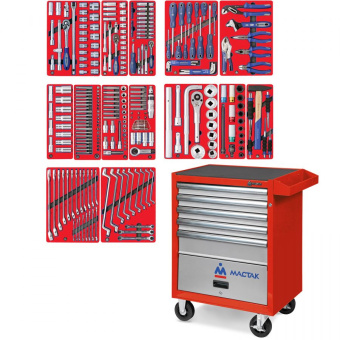 Набор МАСТАК инструментов "ПРОФИ" в красной тележке, 299 предметов