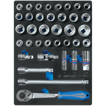 Набор торцевых головок 1/2" с принадлежностями, шестигранные, ложемент, 37 предметов KING TONY 9-453