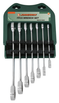 Набор Jonnesway ключей гаечных комбинированных трещоточных на держателе, 10-19 мм, 7 предметов