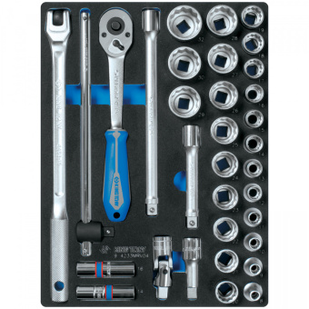 Набор торцевых головок 1/2" с принадлежностями, двенадцатигранные, ложемент, 33 предмета KING TONY 9