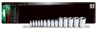 Набор TOPTUL 1/2" торцевых головок 1/4", 3/8", E4-E24, 14 предметов на планке