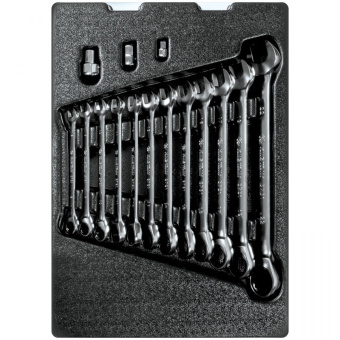 Набор KING TONY трещоточных комбинированных ключей, ложемент, 15 предметов