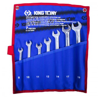 Набор KING TONY комбинированных удлиненных ключей, 8-19 мм, чехол из теторона, 7 предметов