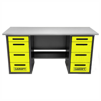 Верстак GAROPT двухтумбовый, в каждой тумбе по четыре ящика,  для слесарных работ