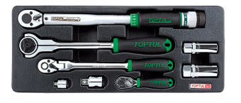 Набор TOPTUL динамометрический трещоток 1/4", 3/8", 1/2", ключ 3/8" 20-110 Нм, переходники и свечные