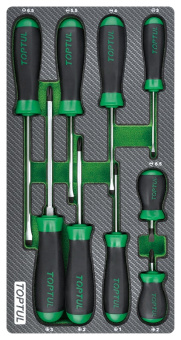 Набор TOPTUL отверток крест и шлиц, 9 пр., в мягком ложементе