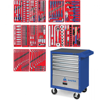 Набор МАСТАК инструментов "ПРОФИ" в синей тележке, 299 предметов