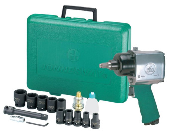 Набор Jonnesway гайковерт пневматический ударный 1/2"DR 7000 об/мин., 610 Нм с аксессуарами, 17 пред