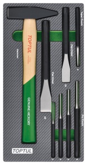 Набор TOPTUL инструментов, молоток, выколотки и зубила 8 пр. в мягком ложементе