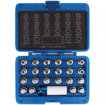 Набор KING TONY насадок для монтажа/демонтажа секреток колес VW, 23 предмета