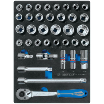 Набор торцевых головок 1/2" с принадлежностями, двенадцатигранные, ложемент, 37 предметов KING TONY