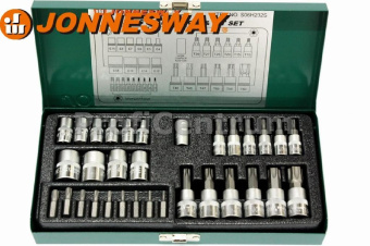 Набор Jonnesway насадок торцевых с вставками-битами 1/4”DR и 3/8”DR, 32 предмета.