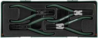 Ложемент Jonnesway с пластиковой крышкой, набор щипцов 7" для стопорных колец, 4 предмета.