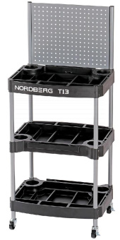Тележка Nordberg инструментальная, 3 пластиковые полки, с перфорацией