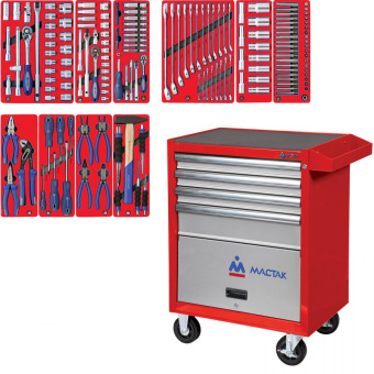 Набор МАСТАК инструментов "СТАНДАРТ" в красной тележке, 186 предметов