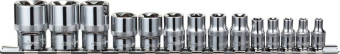 Набор Ombra головок торцевых 1/4", 3/8", 1/2"DR на держателе, внешний TORX®, E4-E24, 14 предметов