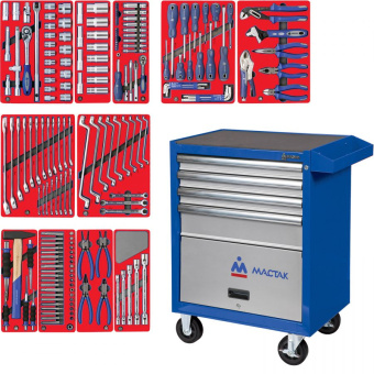 Набор МАСТАК инструментов "МАСТЕР" в синей тележке, 205 предметов