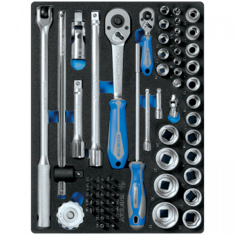 Набор King Tony торцевых головок 1/2 и 1/4 с трещотками, принадлежностями, 60 предметов, ложемент