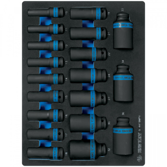 Набор ударных глубоких торцевых головок 1/2", шестигранные, 10-36 мм, ложемент, 19 предметов KING TO