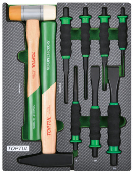 Набор TOPTUL  инструментов, молоток, выколотки и зубила 9 пр. в мягком ложементе
