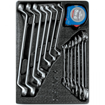 Набор KING TONY накидных и рожковых ключей, рулетка, ложемент, 15 предметов