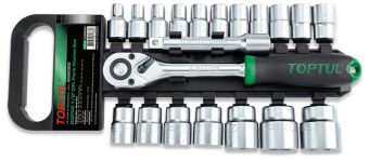Набор TOPTUL торцевых головок 1/2" 6-гр. 8-32 мм с трещоткой и удлинителем 20 пр.