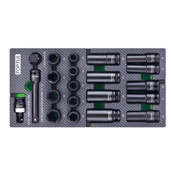 Набор TOPTUL  ударных головок 1/2" 13-24 21 предмет в мягком ложементе