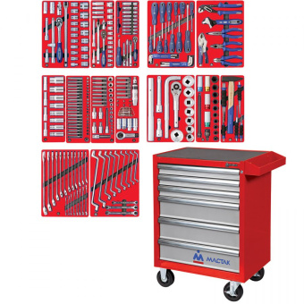 Набор МАСТАК инструментов "ПРОФИ" в красной тележке, 299 предметов