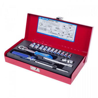 Набор KING TONY торцевых головок с принадлежностями 1/4", шестигранные, 41365 мм, 16 предметов