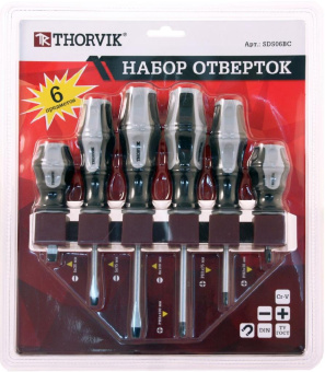 Набор Thorvik отверток стержневых на держателе, 6 предметов