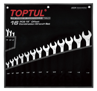 Набор TOPTUL  ключей комбинированных дюймовых 1/4"-1-1/4", 16 предметов на полотне