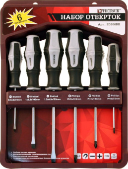 Набор Thorvik отверток стержневых с крепежной планкой, 6 предметов