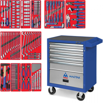 Набор МАСТАК инструментов "МАСТЕР" в синей тележке, 205 предметов